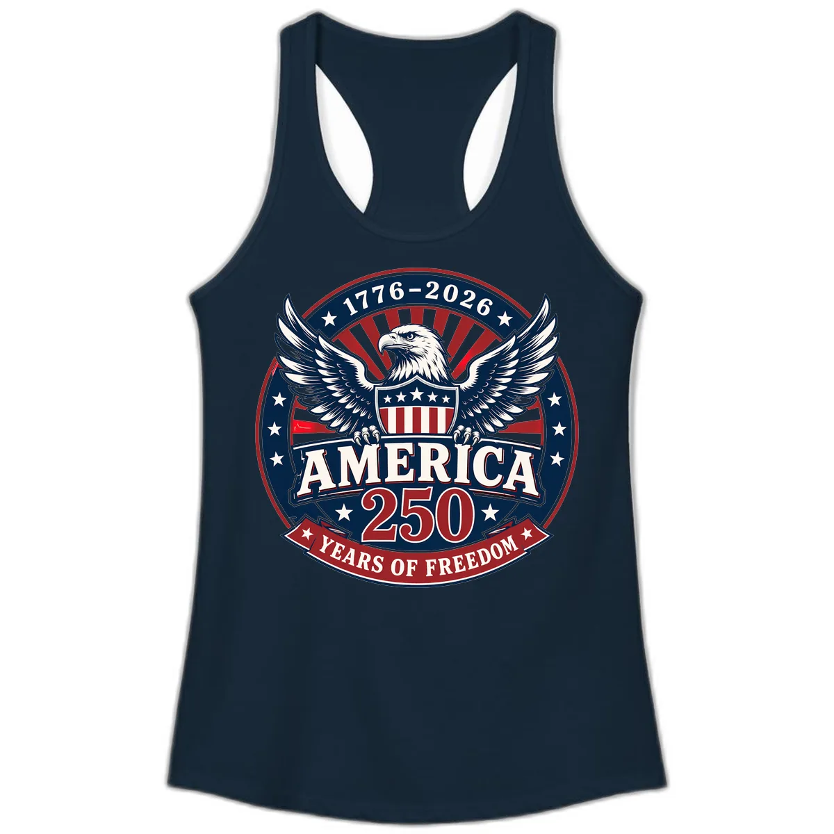 America 250 Years Of Freedom Celebration Ladies Tank in Solid Midnight Navy